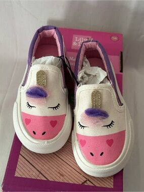 Lily & Dan Girl 3D Unicorn Critter Slip-on Shoe Size 7/8 Memory Foam - Canvas